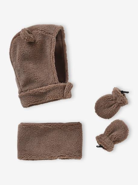 Berenset voor babyjongens met bivakmuts + snood + wanten van sherpa mokka - vertbaudet enfant 