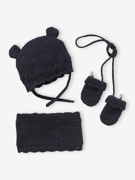 Set voor babymeisjes met muts + snood + wanten marineblauw - vertbaudet enfant 