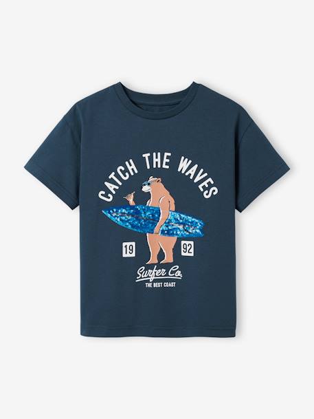 T-shirt met lovertjes en astronautenmotief gemêleerd grijs+marineblauw - vertbaudet enfant 