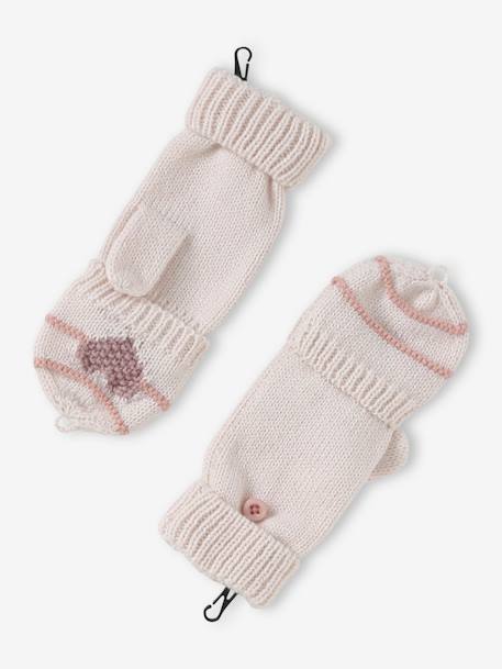 Meisjesmuts + snood + wanten/handschoenen met strepen/hartje ecru - vertbaudet enfant 