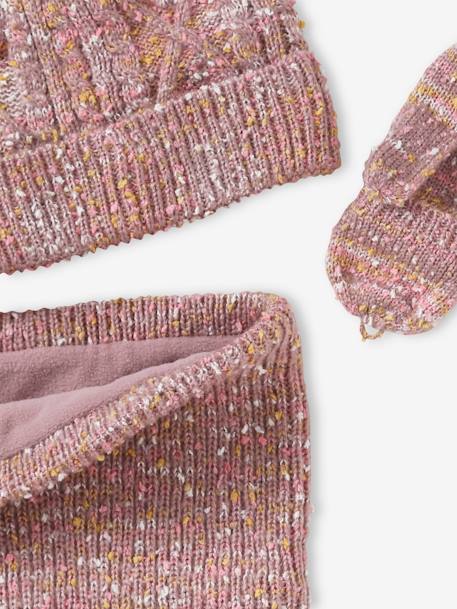 Meisjesmuts + snood + wanten/handschoenen van kabelbreisel voor meisjes zachtpaars - vertbaudet enfant 