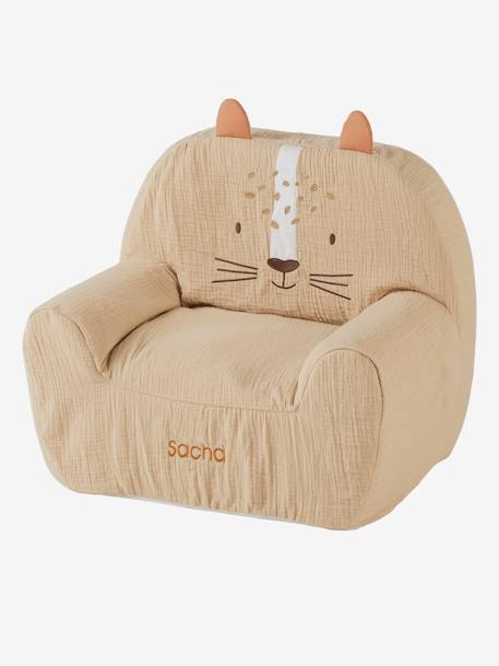 Tijger katoenen gaas schuim fauteuil beige (poederkleur) - vertbaudet enfant 