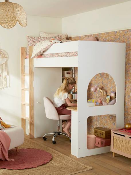 Mezzanine bed met bureau en opbergruimte COMBINID wit - vertbaudet enfant 