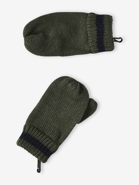 Set muts + snood + handschoenen of wanten voor jongens van gekrulde tricot kaki - vertbaudet enfant 