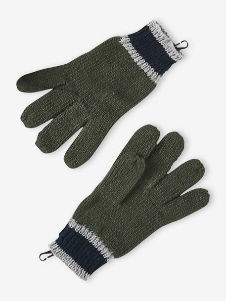 Set muts + snood + handschoenen of wanten voor jongens van gekrulde tricot kaki - vertbaudet enfant 