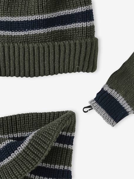 Set muts + snood + handschoenen of wanten voor jongens van gekrulde tricot kaki - vertbaudet enfant 