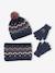 Meisjesset muts + snood + wanten of handschoenen zachte jacquard nachtblauw - vertbaudet enfant 