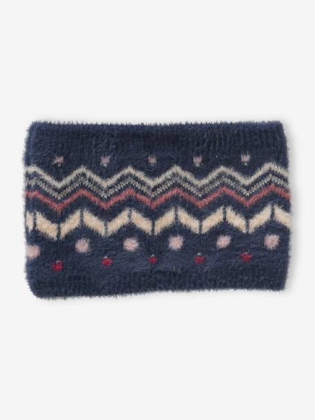 Meisjesset muts + snood + wanten of handschoenen zachte jacquard nachtblauw - vertbaudet enfant 