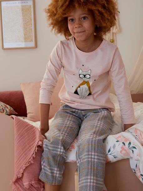 Meisjespyjama in supercat tricot en flanel lichtroze - vertbaudet enfant 