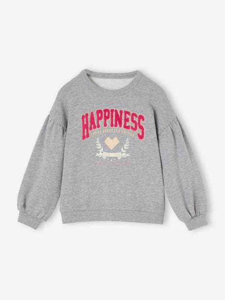 Hapiness' meisjesshirt met badstof en iriserende details gemêleerd grijs - vertbaudet enfant 