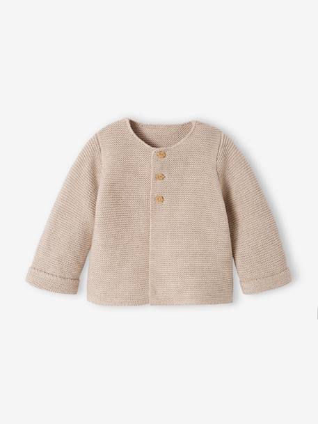 Fijnmazig baby vestje van katoen cappuccino+gemêleerd beige+inkt - vertbaudet enfant 