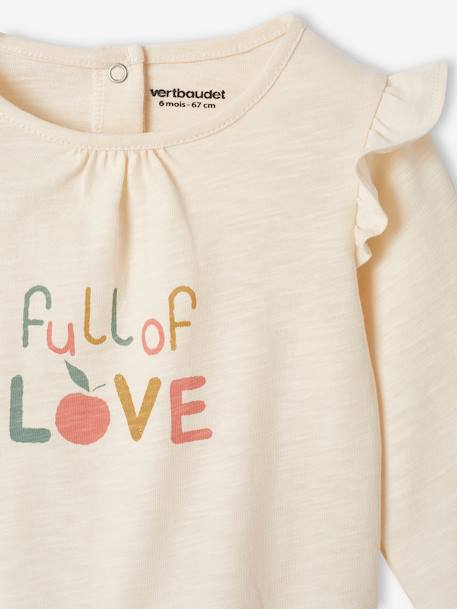 Bedrukt baby-T-shirt met lange mouwen ecru+roze (poederkleur) - vertbaudet enfant 