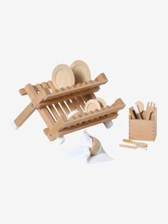 Speelgoed-Imitatiespelletjes-Keuken en etenswaren-Afdruiprek + toebehoren gemaakt van FSC®-hout
