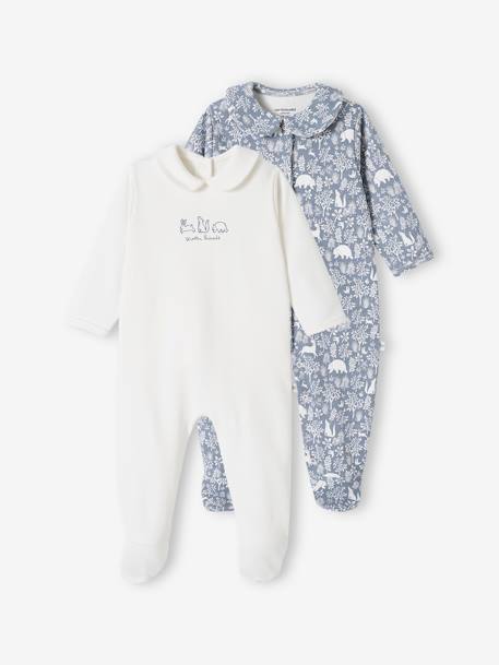 Set van 2 slaappakjes 'dieren' babymeisje van biokatoen jeansblauw+roze (poederkleur) - vertbaudet enfant 