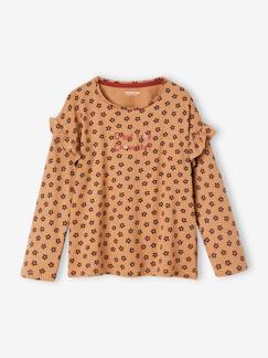 Meisjes-T-shirt met opschrift en ruches aan de mouwen  - vertbaudet enfant