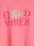 Flatlock T-shirt met fluweel en bloemen met meisjesanimatie 'good vibes' snoepjesroze - vertbaudet enfant 