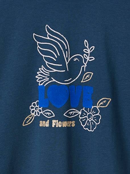 T-shirt met glansdetails en een fluwelen tekst meisje donkerpaars+marineblauw - vertbaudet enfant 