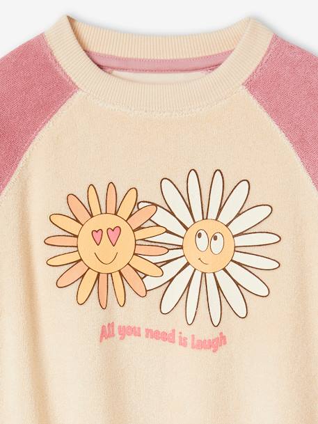 Terry raglan sweatshirt met bloemen voor meisjes ecru - vertbaudet enfant 