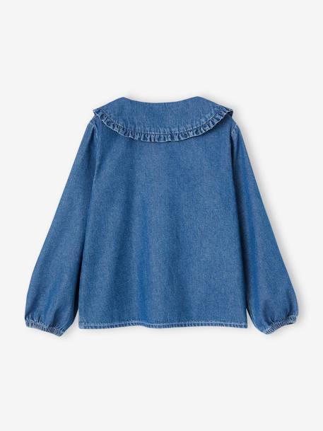 Maxi meisjesblouse van denim met kraagje en ruches stone - vertbaudet enfant 