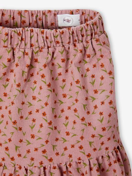 Fluwelen meisjesrok met ruches en bloemenprint groen+oudroze - vertbaudet enfant 