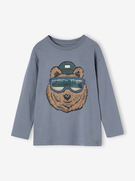 Jongens-T-shirt met fantasieprint van gerecycled katoen grijsblauw+pecannoot - vertbaudet enfant 