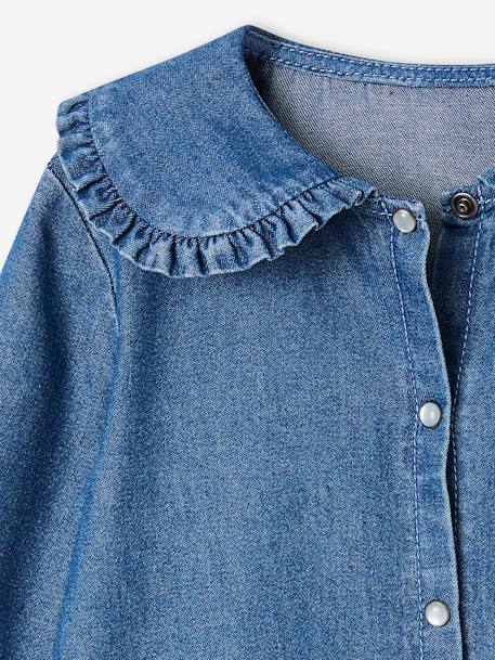 Maxi meisjesblouse van denim met kraagje en ruches stone - vertbaudet enfant 