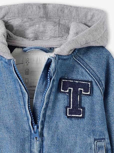 Gevoerd jack voor baby denim met fleece capuchon stone - vertbaudet enfant 