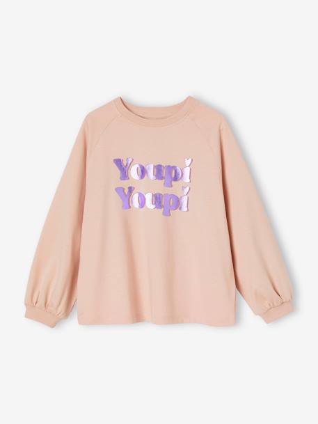 Uitlopend meisjes-T-shirt met glimmend metallic effect chocoladebruin+roze (poederkleur) - vertbaudet enfant 