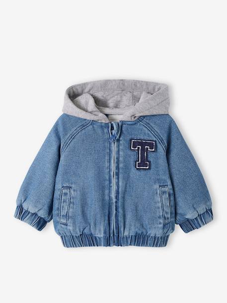 Gevoerd jack voor baby denim met fleece capuchon stone - vertbaudet enfant 