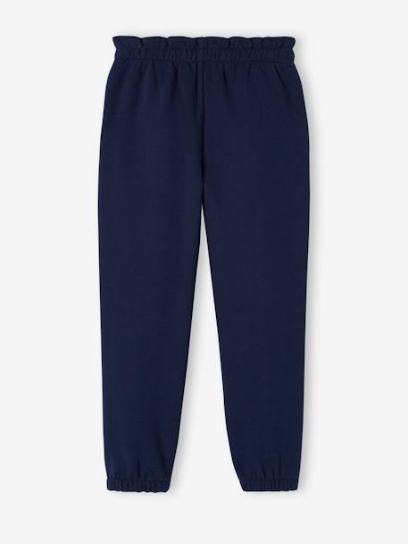 Molton joggingbroek voor meisjes met paperbag ceintuur blauwgroen+gemêleerd beige+marineblauw - vertbaudet enfant 