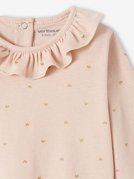 Personaliseerbare T-shirt met kraag voor meisjesbaby ivoor met print+roze (poederkleur) - vertbaudet enfant 