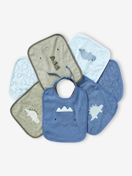 Set van 7 babyslabbetjes VERTBAUDET hemelsblauw+Jungleprint - vertbaudet enfant 