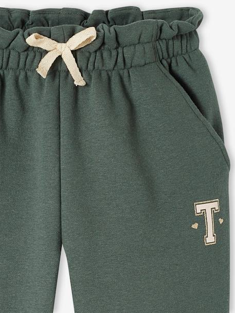 Molton joggingbroek voor meisjes met paperbag ceintuur groen+marineblauw+snoepjesroze - vertbaudet enfant 