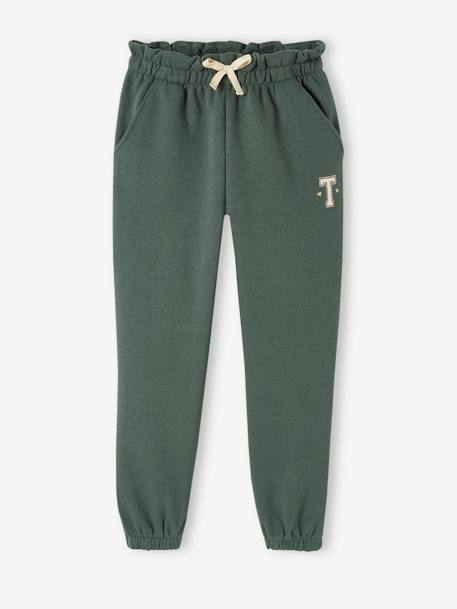 Molton joggingbroek voor meisjes met paperbag ceintuur gemêleerd beige+groen+marineblauw+snoepjesroze - vertbaudet enfant 