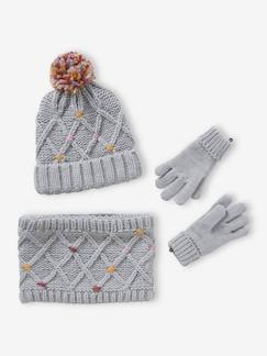 Meisje-Accessoires-Meisjesmuts + capuchon + handschoenen of wanten met pompons