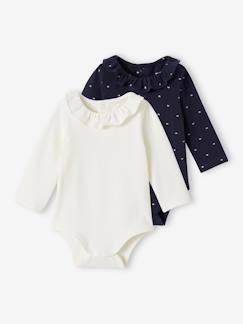 Baby-T-shirt, souspull-Set van 2 rompers met claudinekraagje en lange mouwen