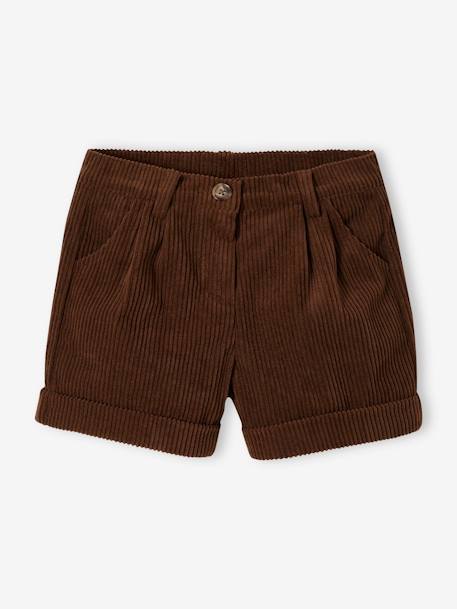 Ribfluwelen meisjesshort beige (poederkleur)+hazelnoot - vertbaudet enfant 