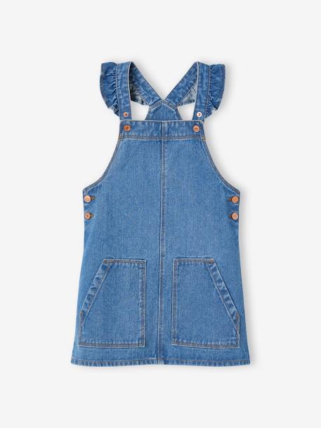 Salopettejurk van jeans met ruches op de schouders stone - vertbaudet enfant 