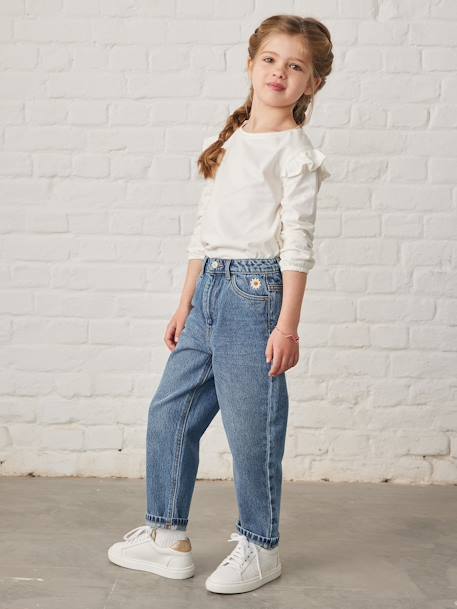 Losse boyfriendjeans voor meisjes. denimgrijs+double stone+stone - vertbaudet enfant 