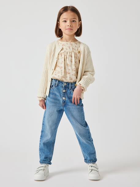 Jeans Mom fit MorphologiK meisjes heupomtrek MEDIUM stone - vertbaudet enfant 