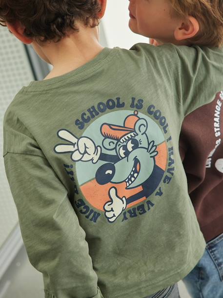 Jongens-T-shirt met groot motief op de rug nachtblauw+saliegroen - vertbaudet enfant 
