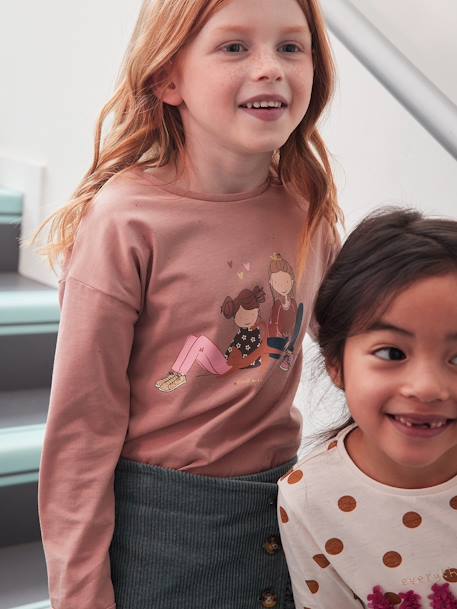 Shirt met girly motief en fantasie details beige (poederkleur)+oudroze - vertbaudet enfant 