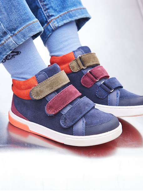 Hoge sneakers van leer, kleutercollectie marineblauw - vertbaudet enfant 