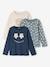 Set van 3 T-shirts voor meisjes met lange mouwen Oeko-Tex® amandelgroen+antraciet+grijsblauw+marineblauw+oudroze - vertbaudet enfant 