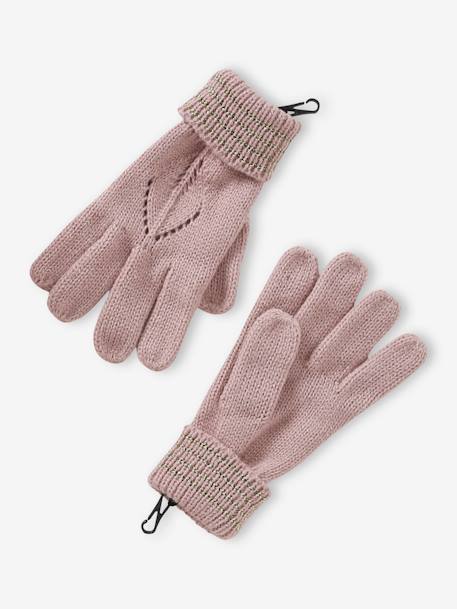 Baret + sjaal + handschoenen of wanten in zoomsteek en bontfantasie voor meisjes roze (poederkleur) - vertbaudet enfant 