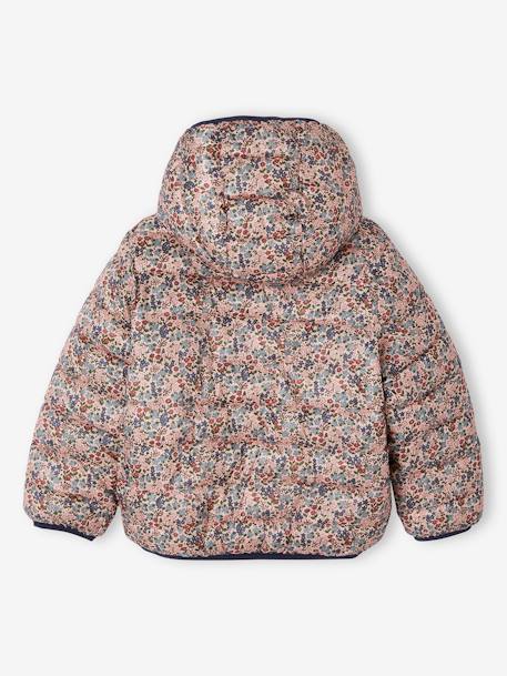 Lichtgewicht omkeerbaar meisjesjack met capuchon en gerecyclede polyester voering 6306+antraciet met print+nachtblauw+roze met print - vertbaudet enfant 