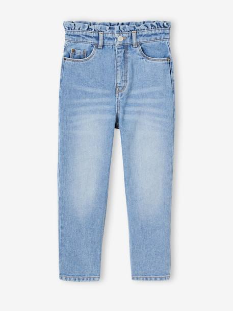 Mom jeans met hartjeszakken op de achterkant Meisje denimgrijs+ongewassen denim+stone - vertbaudet enfant 
