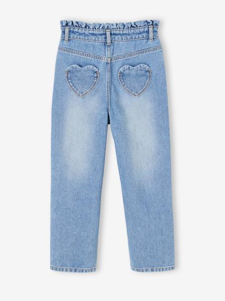 Mom jeans met hartjeszakken op de achterkant Meisje denimgrijs+ongewassen denim+stone - vertbaudet enfant 