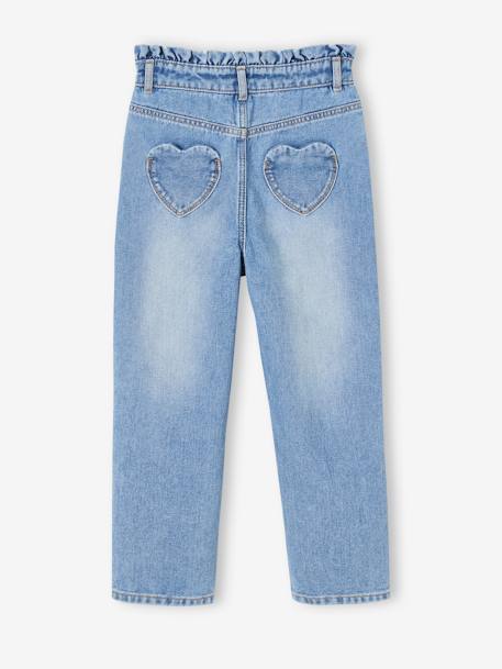 Mom jeans met hartjeszakken op de achterkant Meisje denimgrijs+stone - vertbaudet enfant 