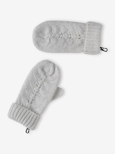 Set muts + snood + handschoenen of wanten van kabelbreisel voor meisjes ecru+mosterdgeel - vertbaudet enfant 